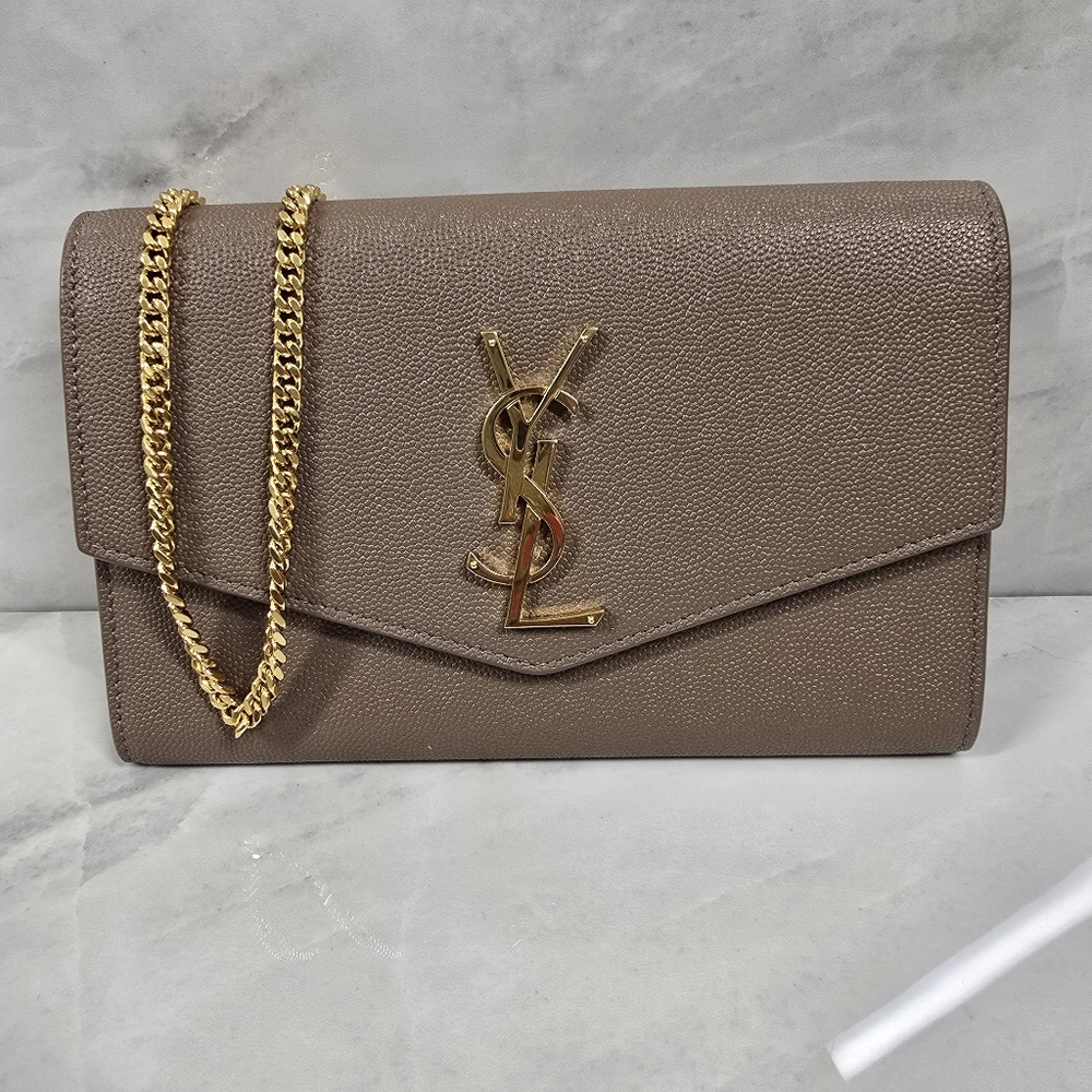 Yves Saint Laurent Taupe Leather Chain Bag